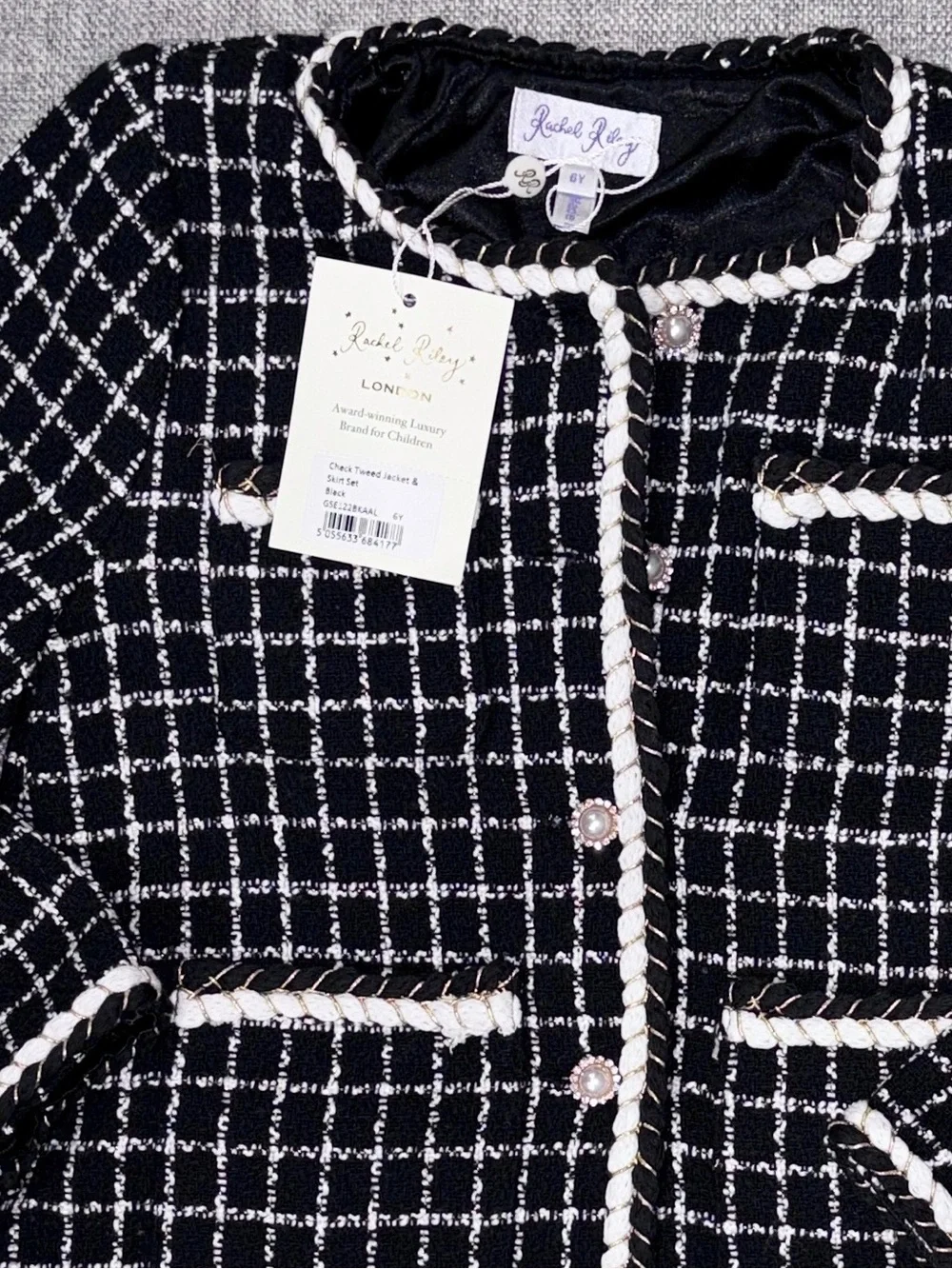 Rachel Riley 6Y Girls Black & White Tweed Jacket and Skirt Set NWT